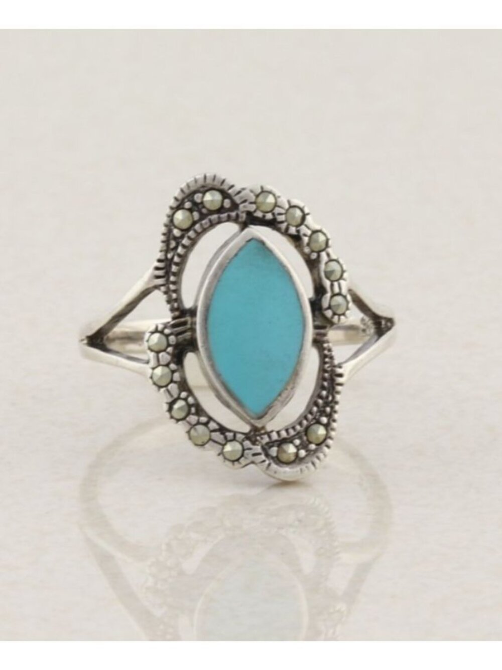 Sterling Silver Turquoise & Marcasite Ring Size 7